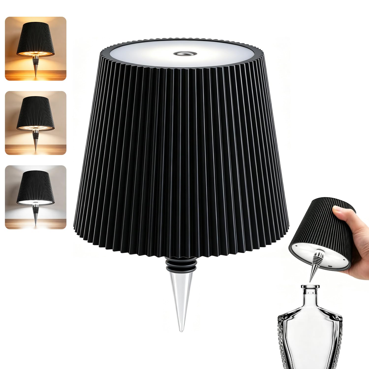 Elovanta Wireless Bottle Lamp, Touch Control LED Wine Bottle Light - 3 Color Temperatures Stepless Dimming, USB Rechargeable Table Lamp for Bar, Restaurant, Bedroom & Outdoor Decor [Energy Class G]