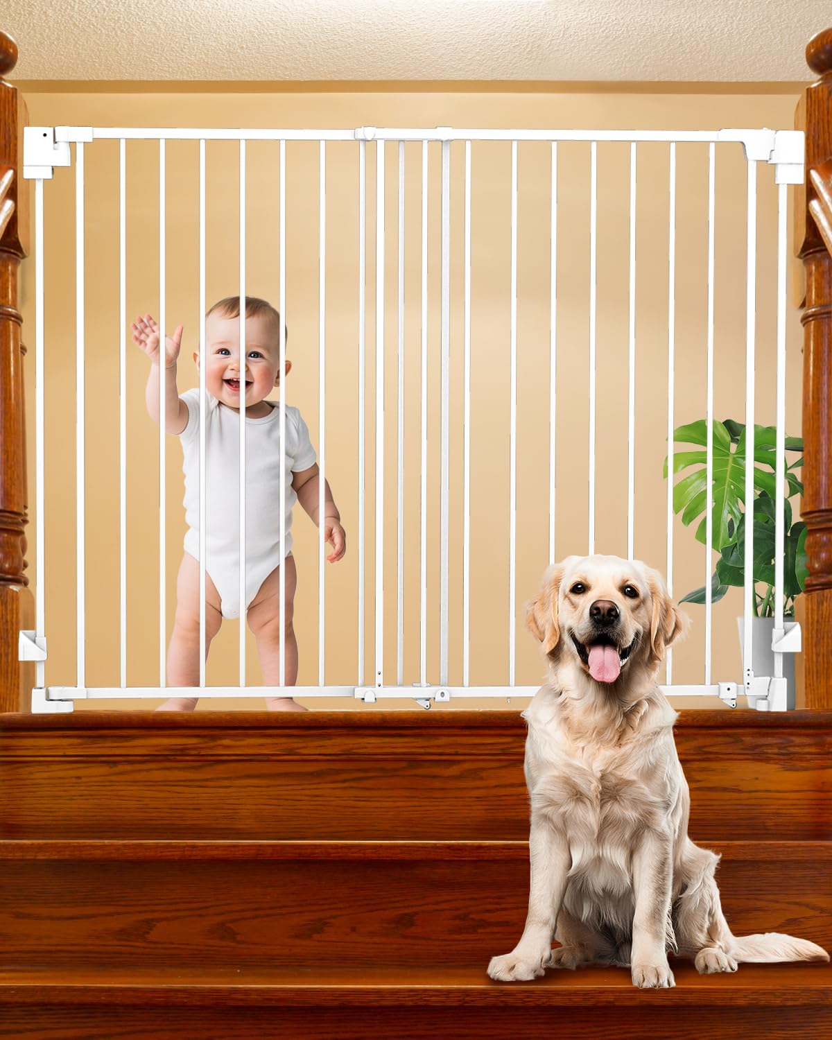 35-55" No Bottom Bar Baby Gates for Stairs, 39" Extra Tall Child Safety Gate with Auto Close Large Walk Thru Door, Hardware Mount Dog Gate Pet Gate