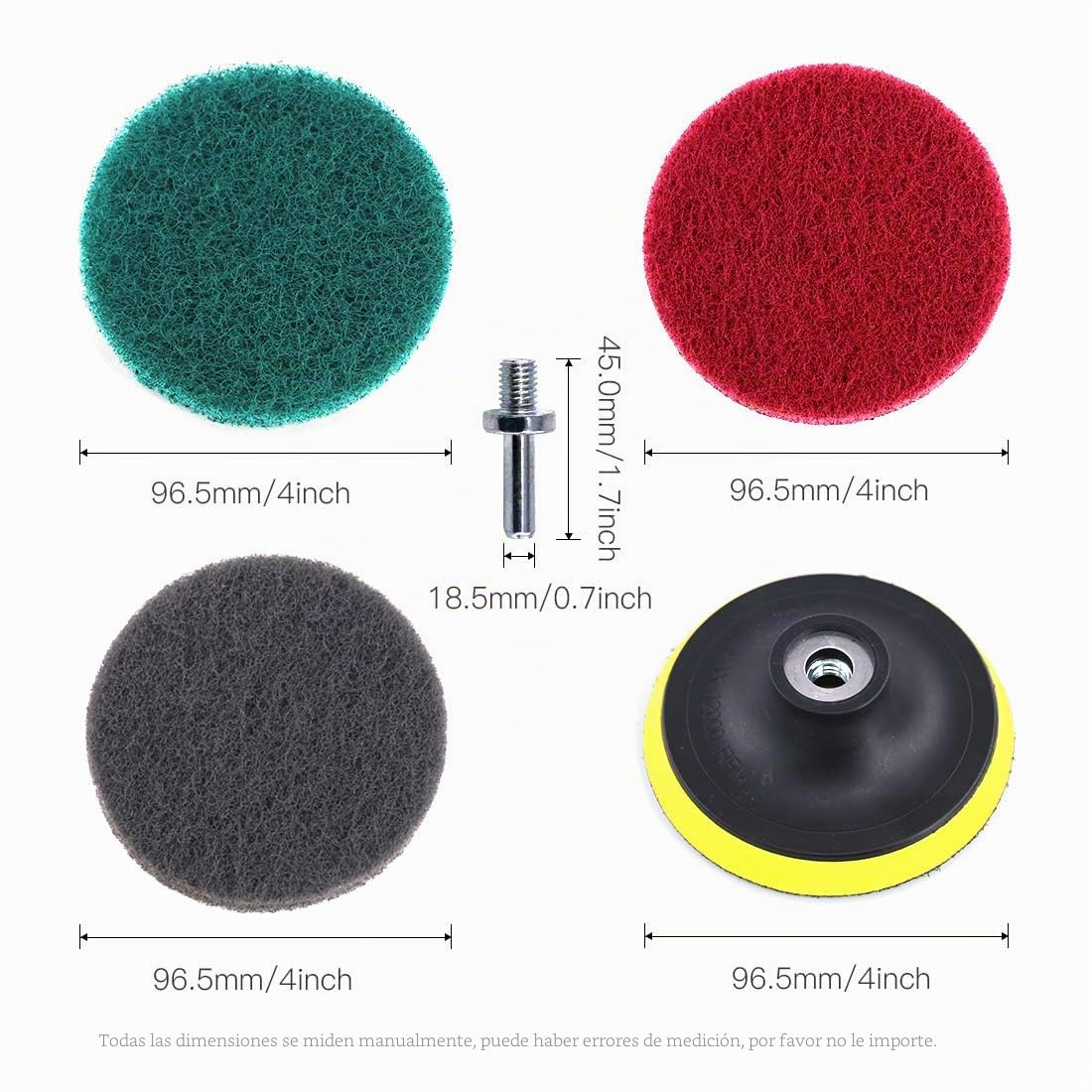 Glarks 16 Piezas 4 Pulgadas Taladro eléctrico Cepillo de Azulejos Estropajo Estropajo Almohadillas de Limpieza Kit con 4 Pulgadas Almohadilla de Disco Soporte para baño y Cocina Limpieza