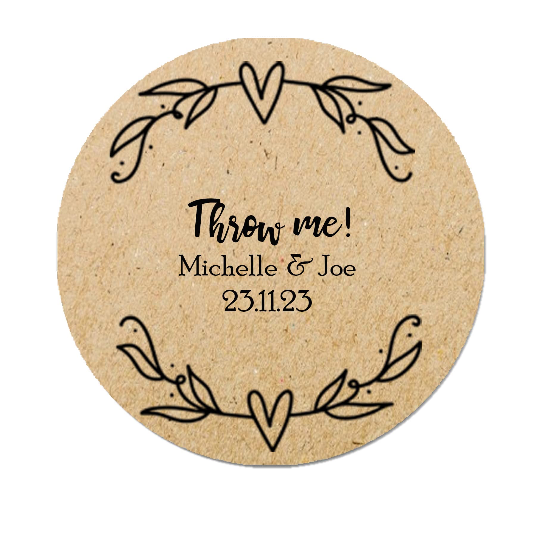 35 Personalised Confetti Wedding Stickers Sprinkle The Love, Throw me, Cone Bags Favour Luxury - Kraft White (Kraft)