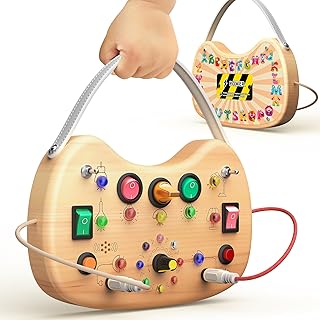 Montessori Toddler Busy Board Sensory Toys for Toddlers Wooden Autism Sensory Toy, Toddler Switch Board with 17 LED Lights for Children Over 1 Year Old to Develop fine Motor Skills.