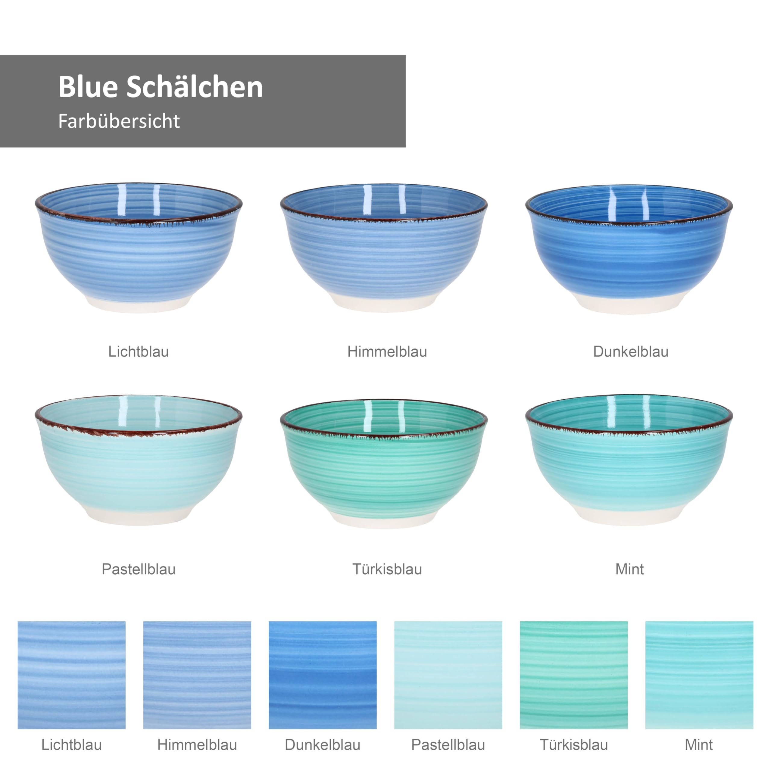 MamboCat Blue Snackschaaltjes, 6 delig, dipschaaltjes, 12 cm, kleine MamboCat Blue Snackschaaltjes, 6 delig, dipschaaltjes, 12 cm, kleine