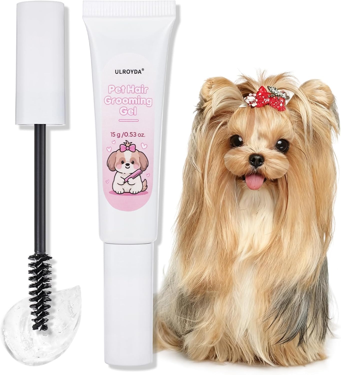 ulroyda Hundehaargel Gesichtspflege – Sanftes Styling-Gel fixiert Wimpern & Gesichtshaare – Reduziert Tränenflecken – Alkoholfrei & Ableckbar, 15g