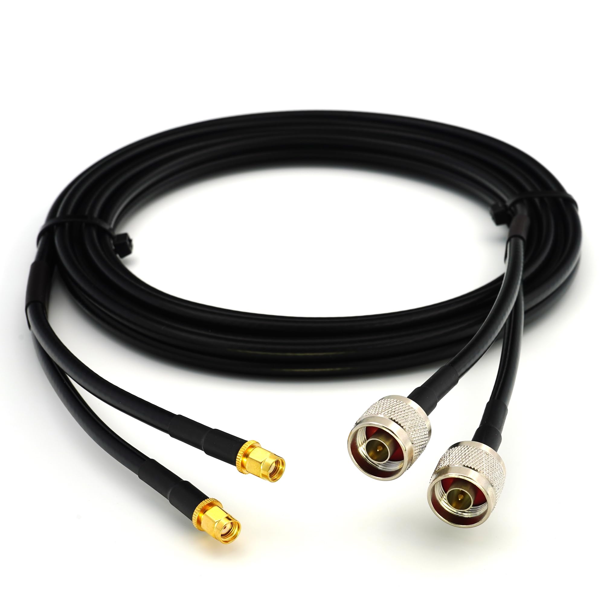 RANGEFUL 12m RP-SMA Male to N Male Twin Coaxial Cable — HF-240 (LMR 240 Equivalent) Dual Low Loss Shotgun RPSMA Extension Lead — RP SMA Double Coax