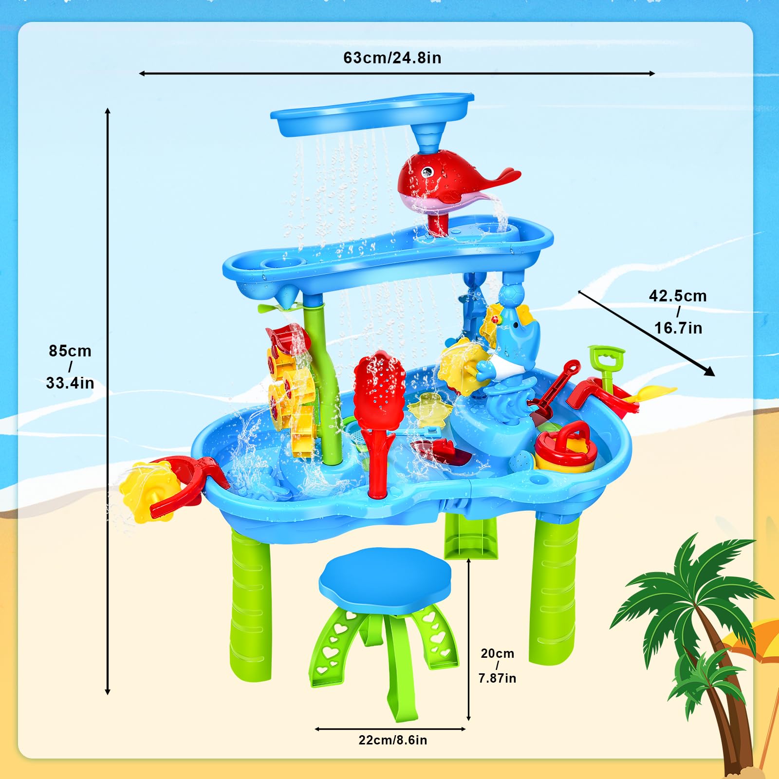 JONRRYIN Tavolo Acqua e Sabbia 3 Piani, Giocattolo Sabbia e Acqua per Bambini, Tavolo Sabbia e Acqua, Tavolo d'attività Estivo, Giocattolo da Spiaggia Esterno per Bambini, Ragazze e Ragazzi