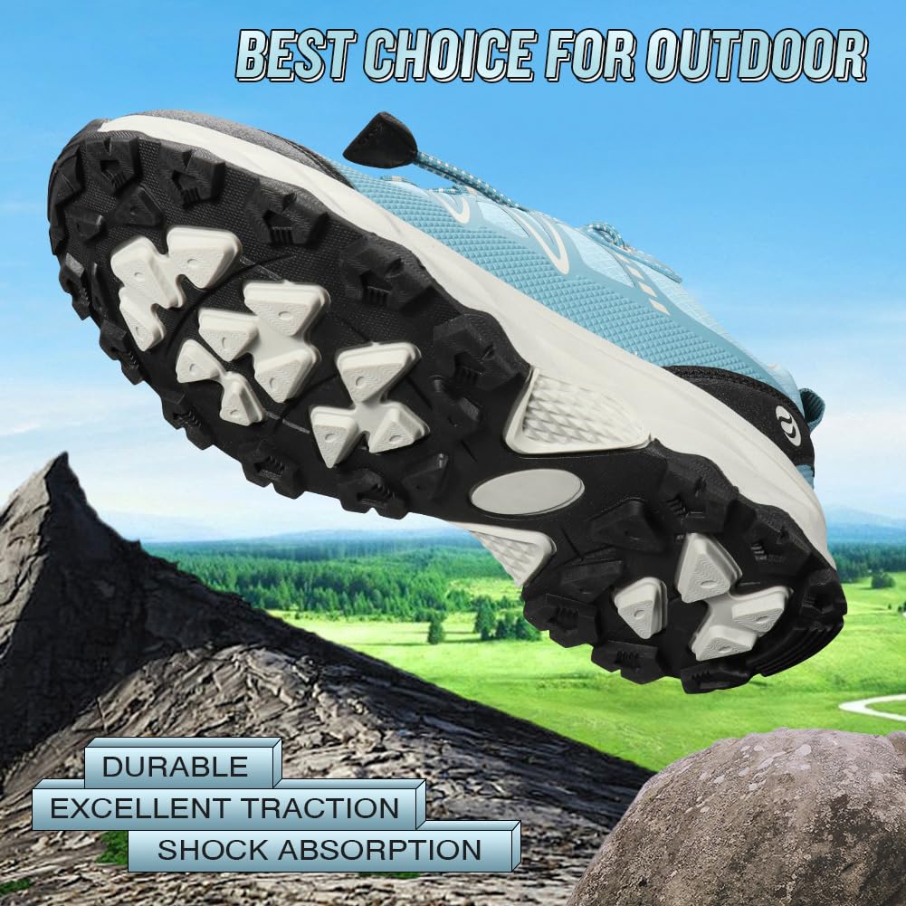 UOVO Girls Boys Hiking Shoes Boys Girls Waterproof Sneakers Kids Running Tennis Outdoor Shoes Non-Slip Lightweight Sky Blue 6.5 Big Kid