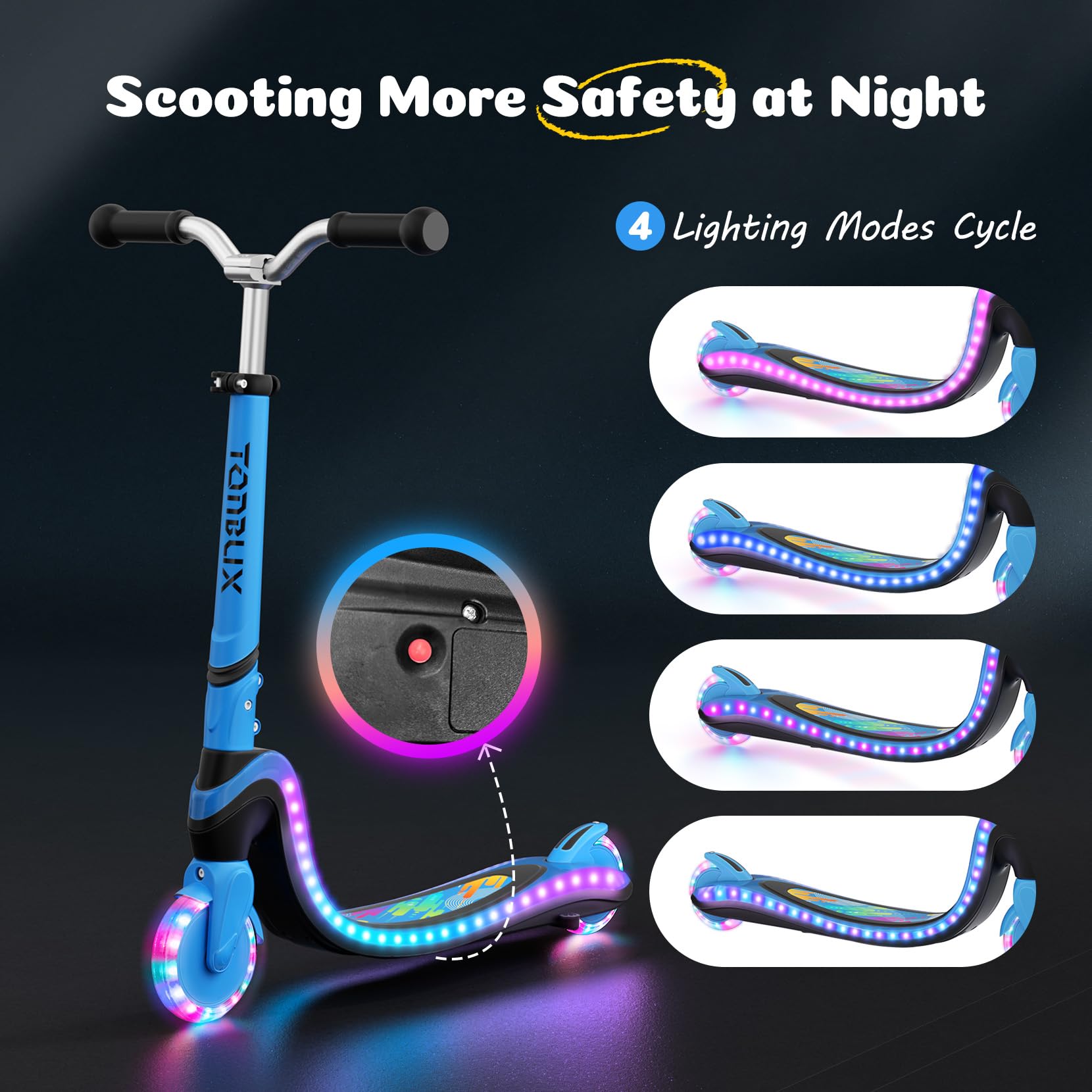 TONBUX Trottinette pour Enfants de 3 à 12 Ans, avec Planche Lumineuse Cool et Roues en Polyuréthane, Hauteur Réglable en 3 Niveaux, avec Support, Légère, Trottinete Enfants de 3 Ans