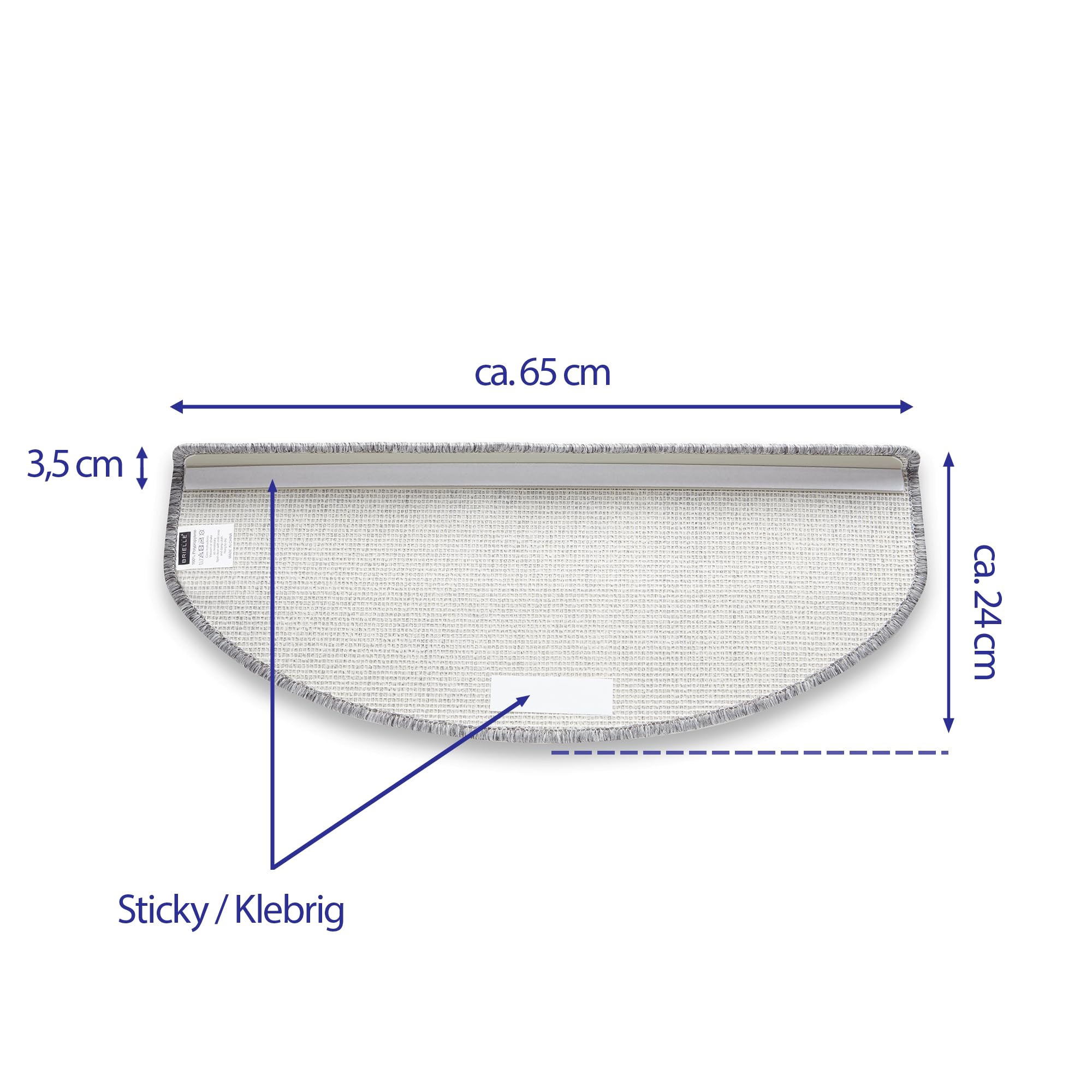Brielle Rutschfeste Stufenmatten 65x24 x3,5 cm - Selbstklebende Teppich Treppenstufen - Pflegeleichte Halbrunde Treppen-Teppich - Gris – Halbrund- 20 DP Trittschalldämmung - 15 Stück