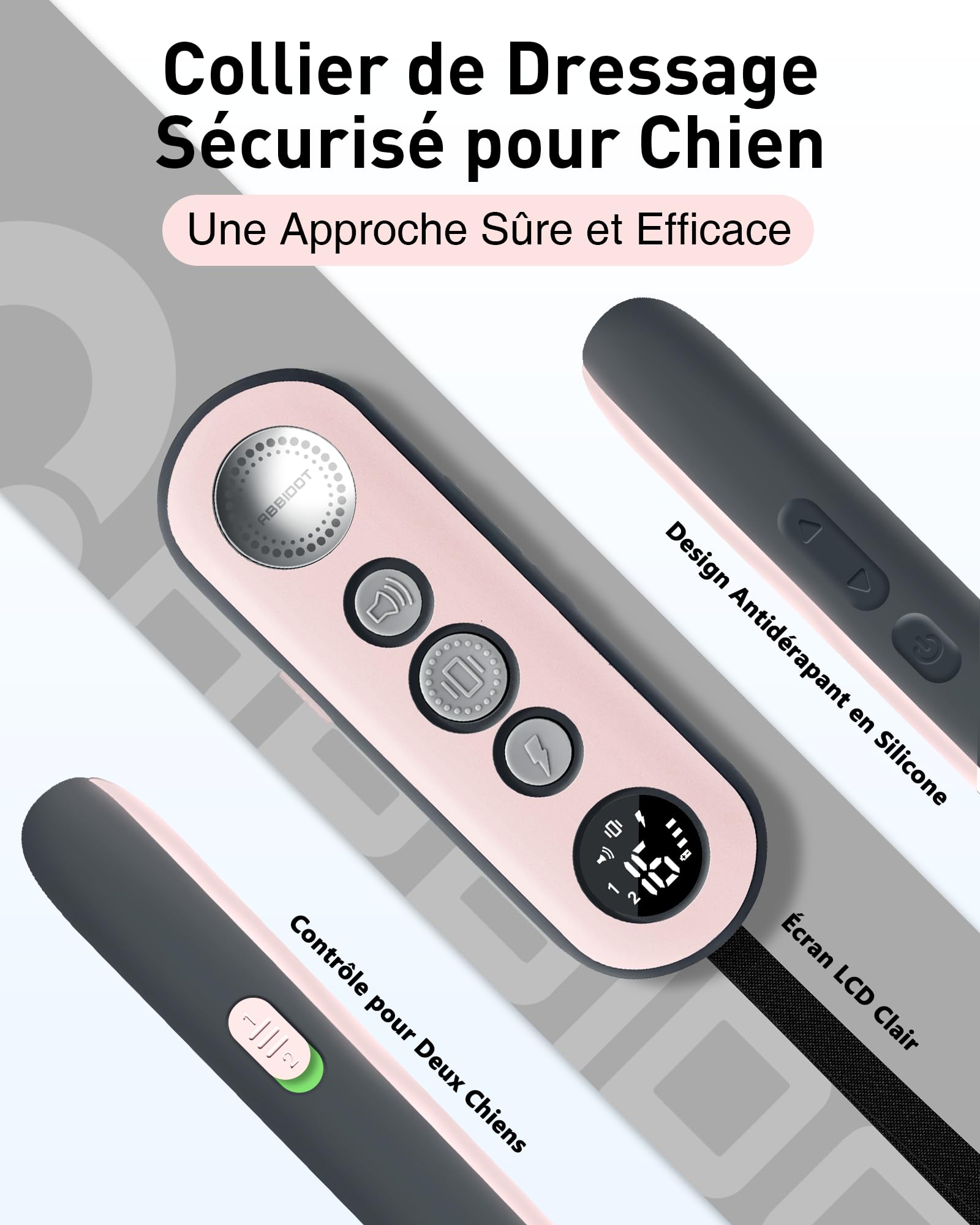 ABBIDOT Collier de Dressage pour Chien - Portée de 1.5km, 3 Modes de Dressage, Bip Vibration Sûr Choc, Collier Electrique pour Petits et Grands Chiens, Étanche Rechargeable, Poids Léger (6-55 kg)