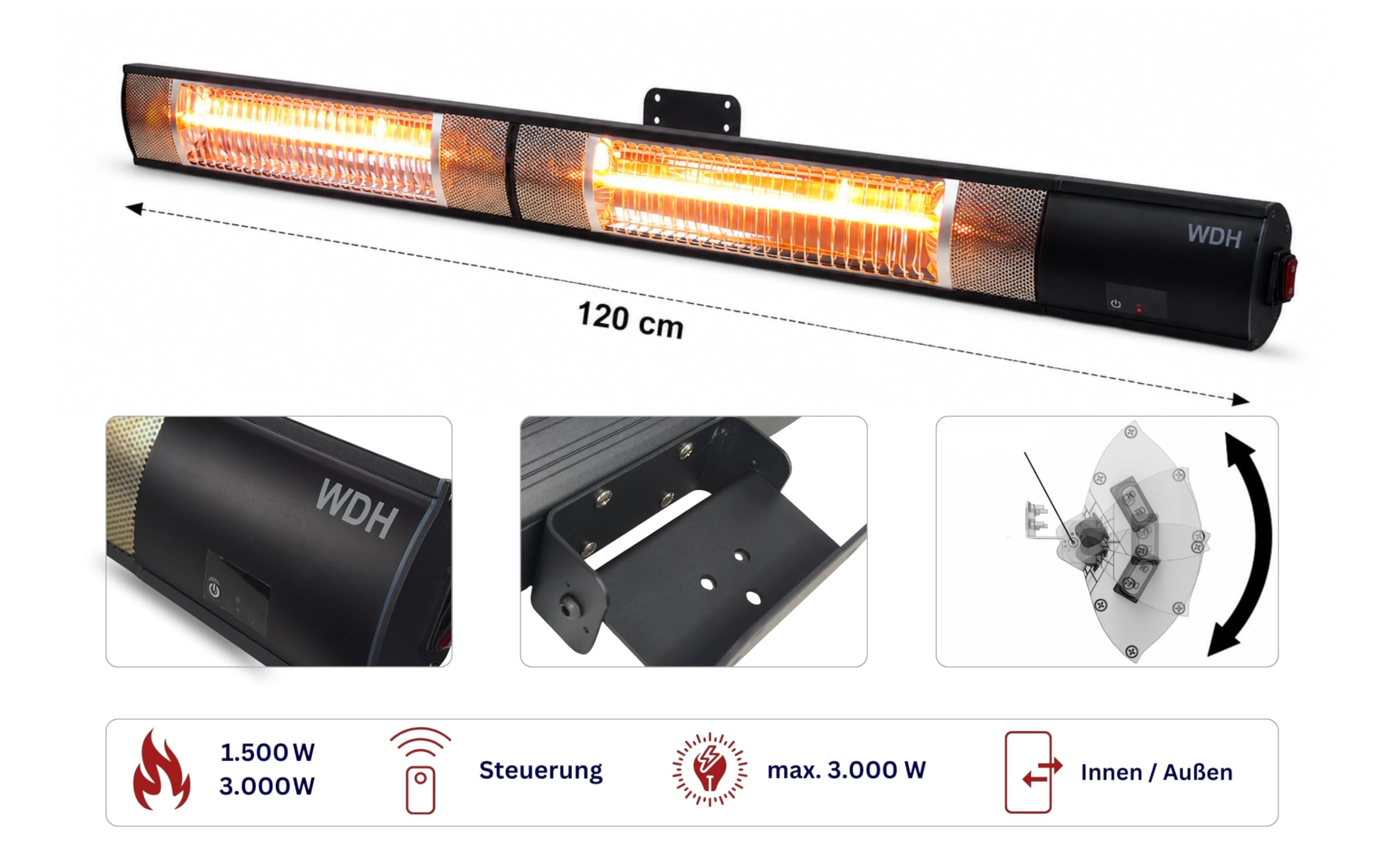 Aktobis Riscaldatore radiante a parete WDH-300WS dotato di due impostazioni di calore (1.500/3.000 W) !