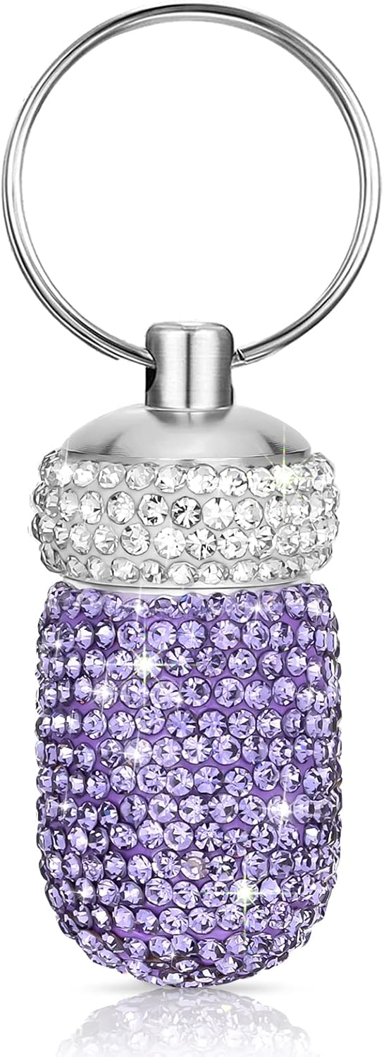 Soleebee Portable Bling Keychain Pill Box, Small Travel