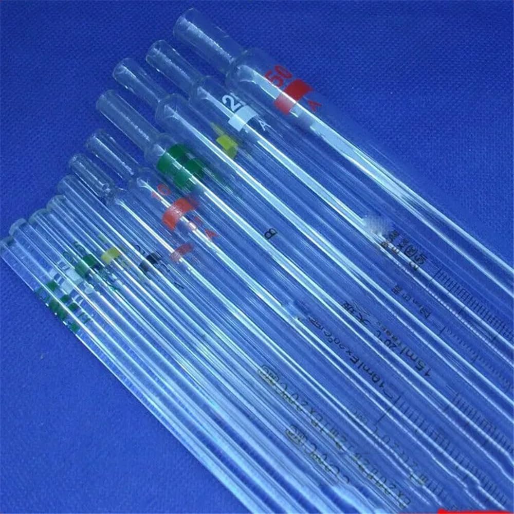 Cristalería de Laboratorio Lote de 10 pipetas graduadas de 2 ml con resolución de vidrio de 0,02 ml y codificación Gand.