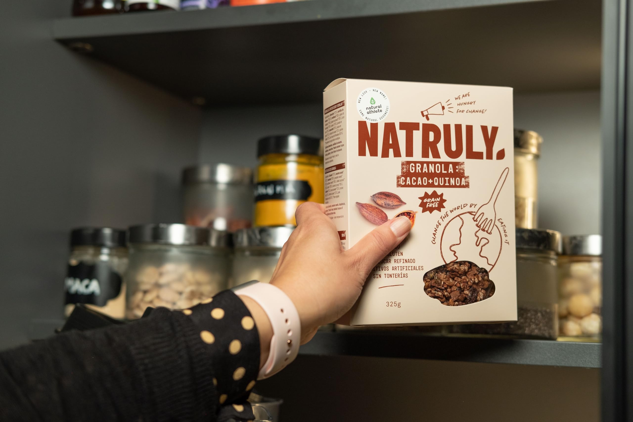 NATRULY Granola BIO Sin Azúcar Refinado, Sin Gluten, Solo Frutos Secos y Semillas, Sin Cereales, Sabor Cacao - Pack 6x325g