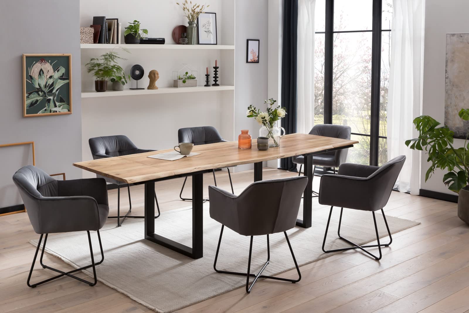 SAM Esstisch Adina 140(220) x90 cm Akazie Natur Baumkante U schwarz