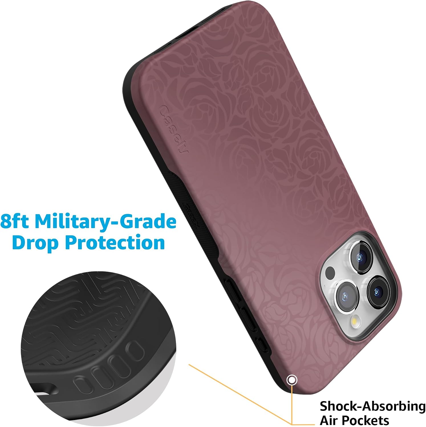 Casely iPhone 15 Pro Case | Bordeaux Rose | Moody Monochrome | Bold Protective Design | Compatible with MagSafe