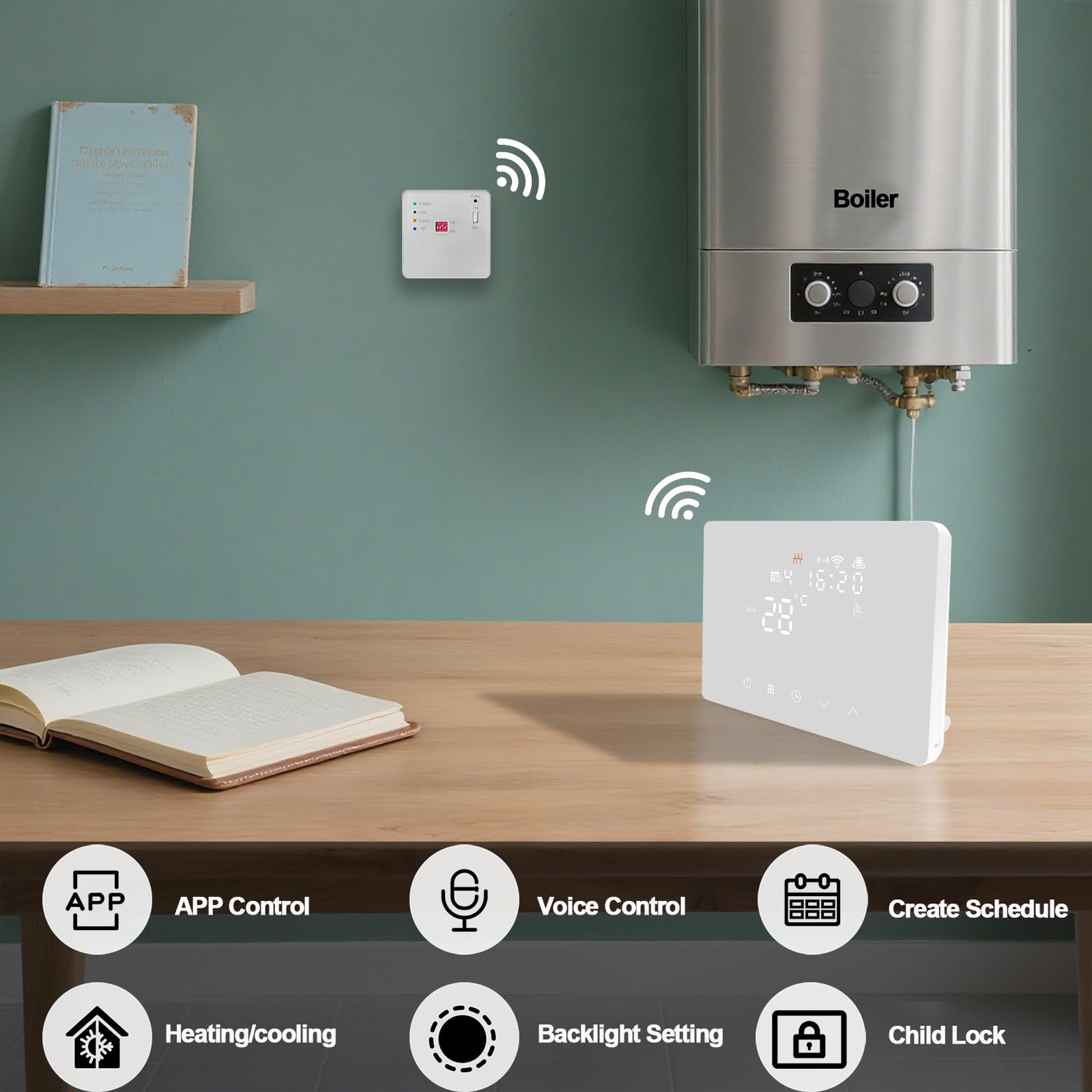 KETOTEK Inteligentny termostat bezprzewodowy z odbiornikiem RF do kotła 5 A 220 V | Cyfrowy zestaw termostatu pokojowego WiFi do kotła, kompatybilny z Alexa, programowalny, sterowanie aplikacją Tuya/Smart Life