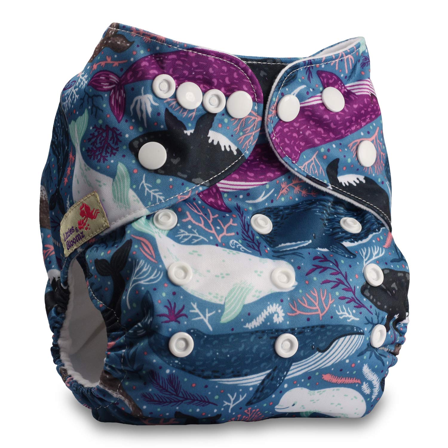 Littles & Bloomz, Reusable Pocket Cloth Nappy, Fastener: Popper, Set of 1, Pattern 58, with 1 Bamboo Charcoal Insert โ image 1