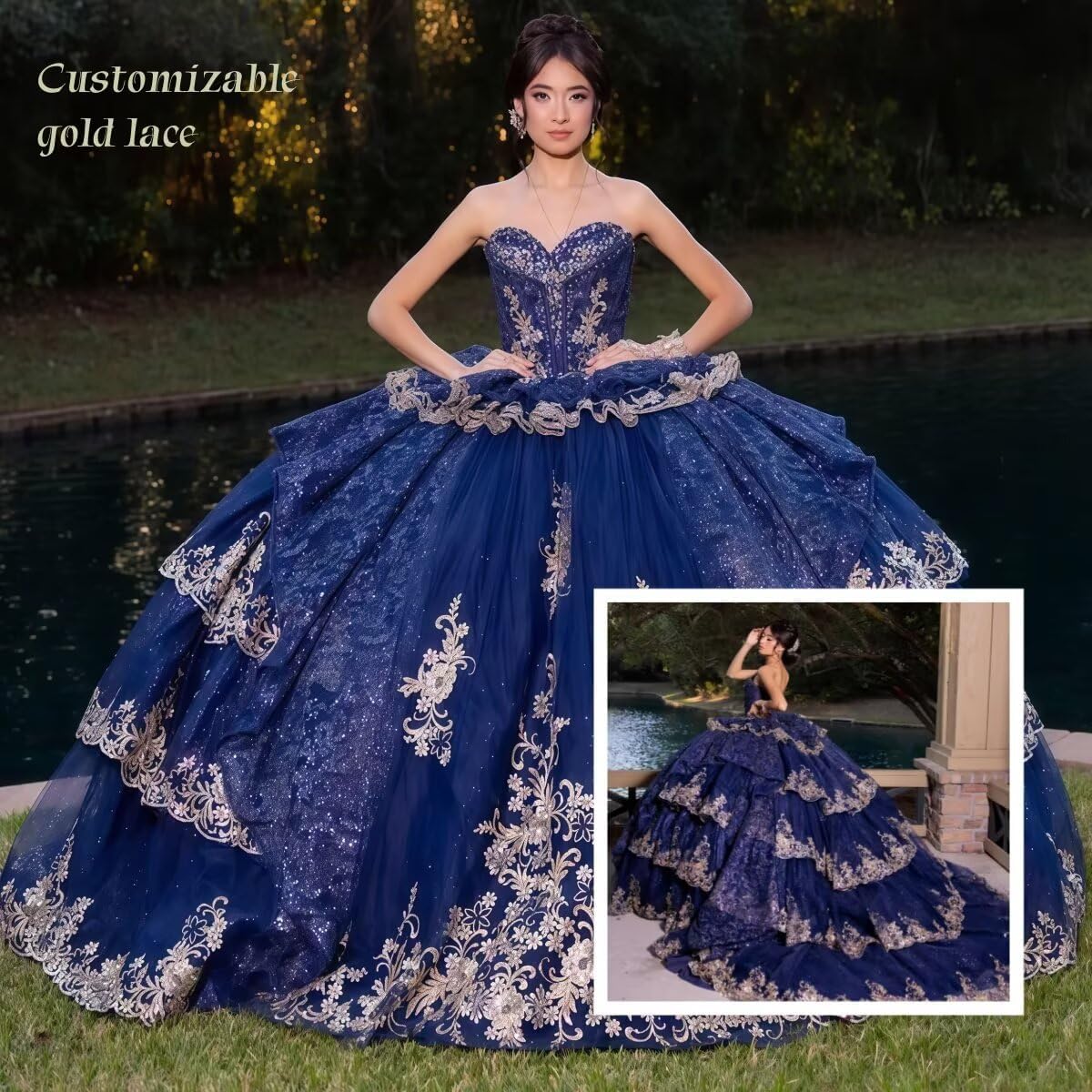 XYAYE Glitter Tulle Quinceanera Dresses with Sleeves Lace Layered Vestidos de Quinceañera Puffy Beaded Strapless 16 Dresses