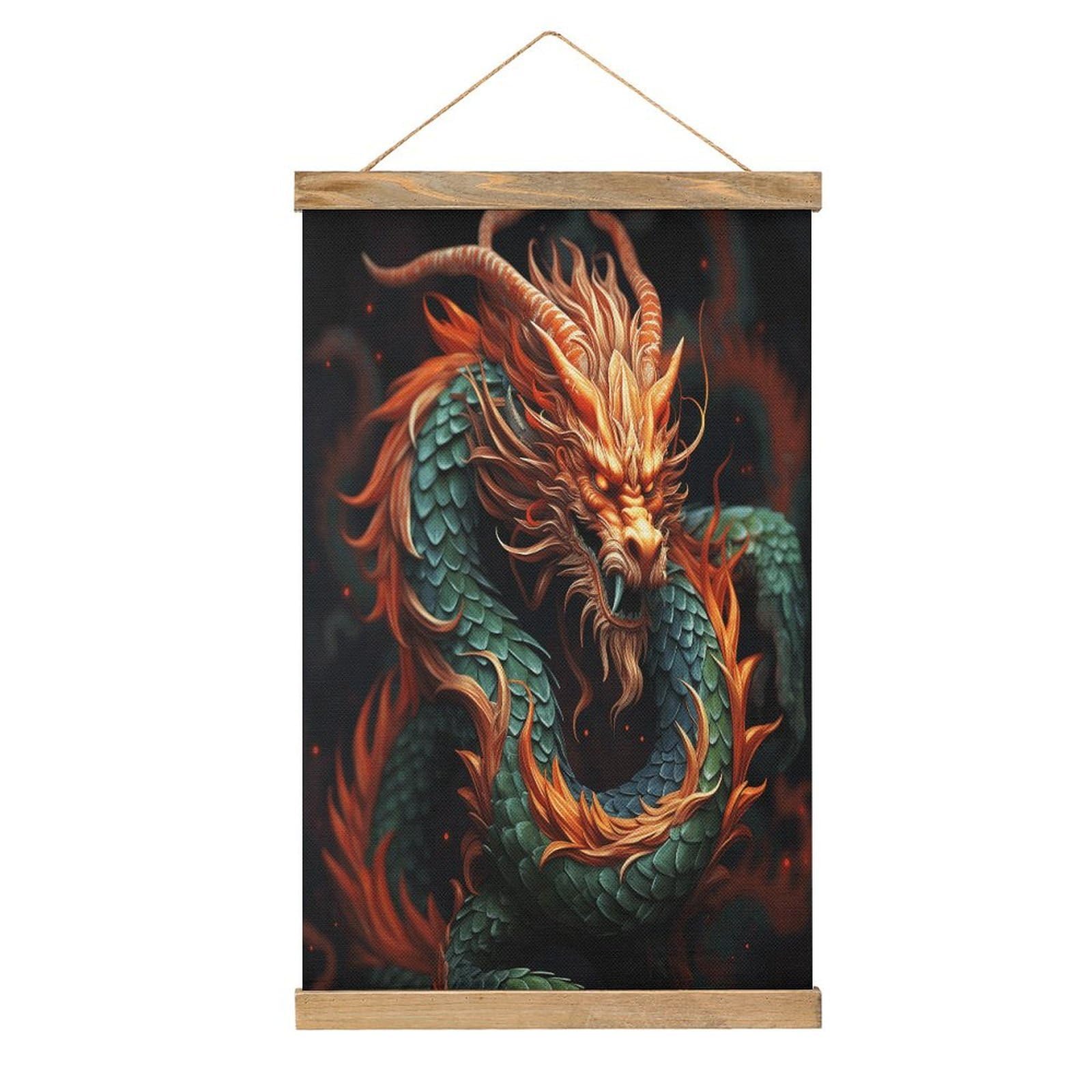 VstaDank Chinese Dragon Poster with Wooden Frame Hanger Art Painting Wall Decor Poster Wall Hanging Wooden Frame 13x20 Wood Poster Hanger for Photo Picture Art Canvas Print Artwork