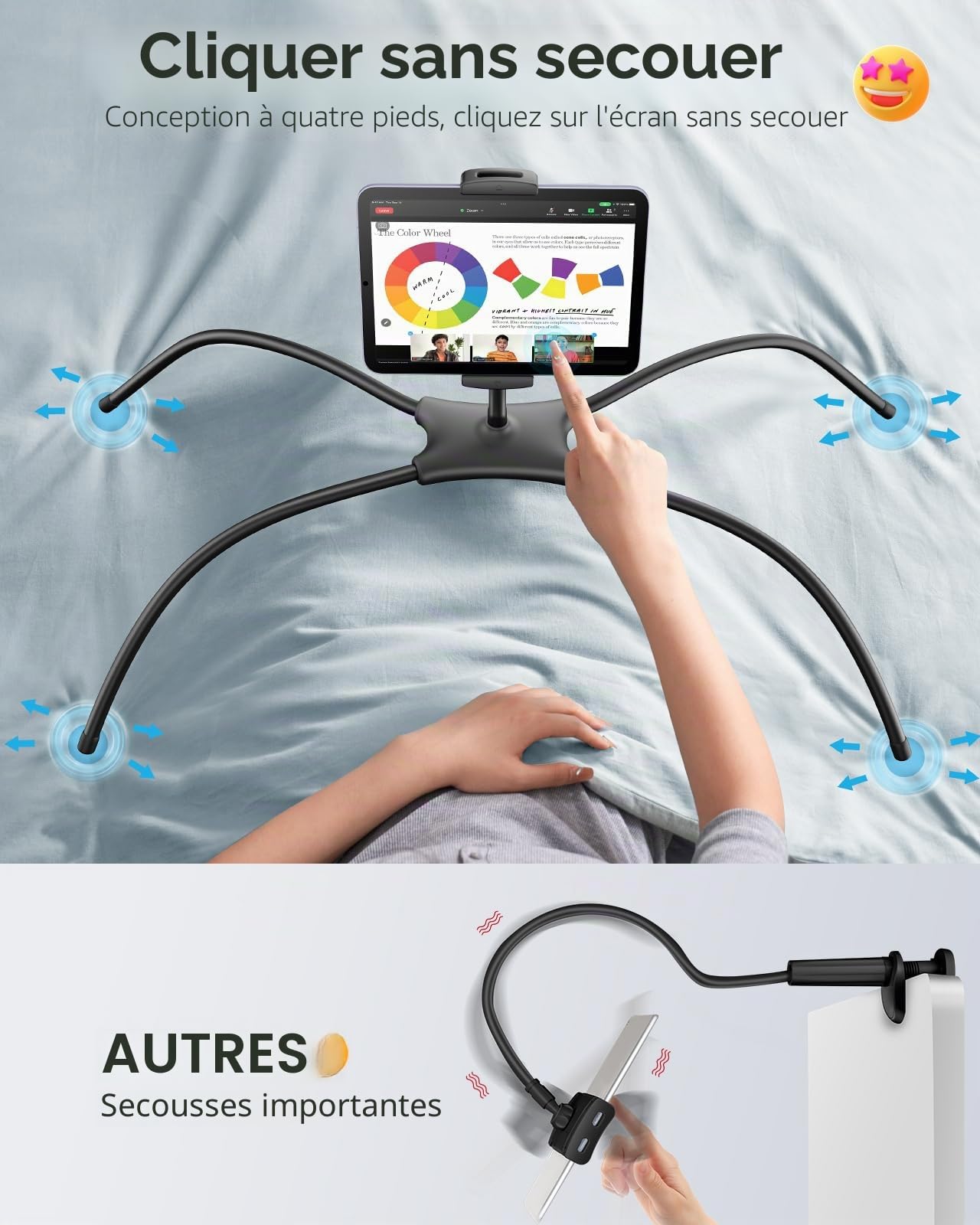 SAIJI Support Tablette pour lit, Support de iPad Ergonomique amélioré, Support de Moniteur Portable pour lit Adapté aux téléphones, tablettes, Switch et Autres appareils de 4,7"-17,3"