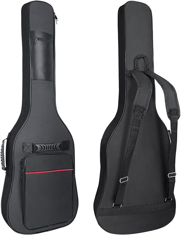 39 Inch Electric Guitar Case 7mm Padding Electric Guitar Bag Waterproof Electric Guitar Gig Bag, Guitar Bag Electric Backpack with Neck Strap and Pockets, Black&Red Line