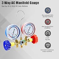 Vista 2 de Juego de manómetros de colector de CA, 3 vías HVAC R134a R404a Kit de herramientas de carga de refrigerante, con mangueras, adaptador de acoplador