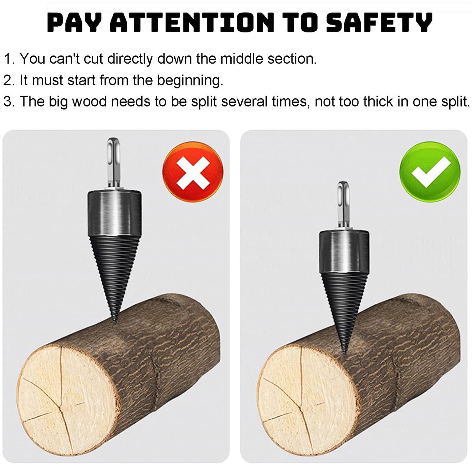 Spaccalegna per Uso Domestico, Spaccalegna Elettrico Legna Da Ardere Punta Trapano Spaccalegna Vite Conica Albero, Punta Spaccalegna con 3 Manici Trapano per Legno Di Diametro Inferiore,50mm