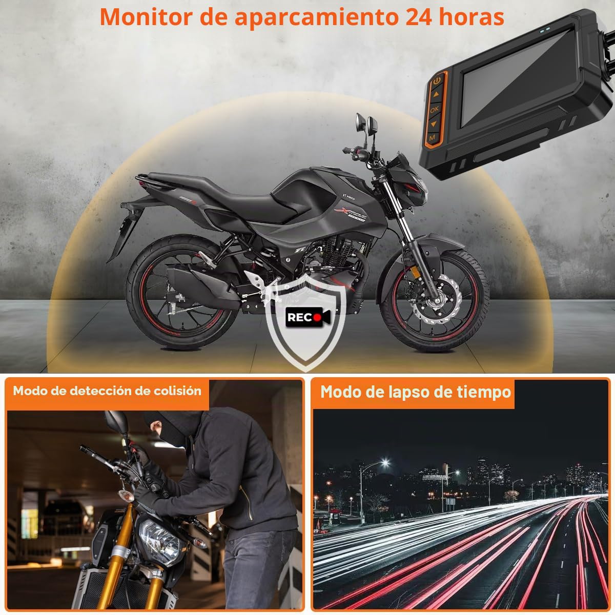 ydi Dashcam Moto Delantera y Trasera 1080P, Motocicleta Dash CAM Impermeable Doble Cámara Gran Angular 155 Grados con Pantalla de 3 Pulgadas, Wi-Fi, GPS, Control Remoto, Monitor de Aparcamiento