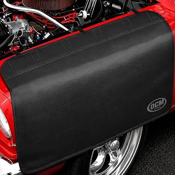 OCM Premium Magnetic Fender Cover - 6 Count Strong Magnets and 3 Count Hook and Loop Straps - Protector Gripper Automotive Mechanic Work Mat with Protective PVC Vinyl