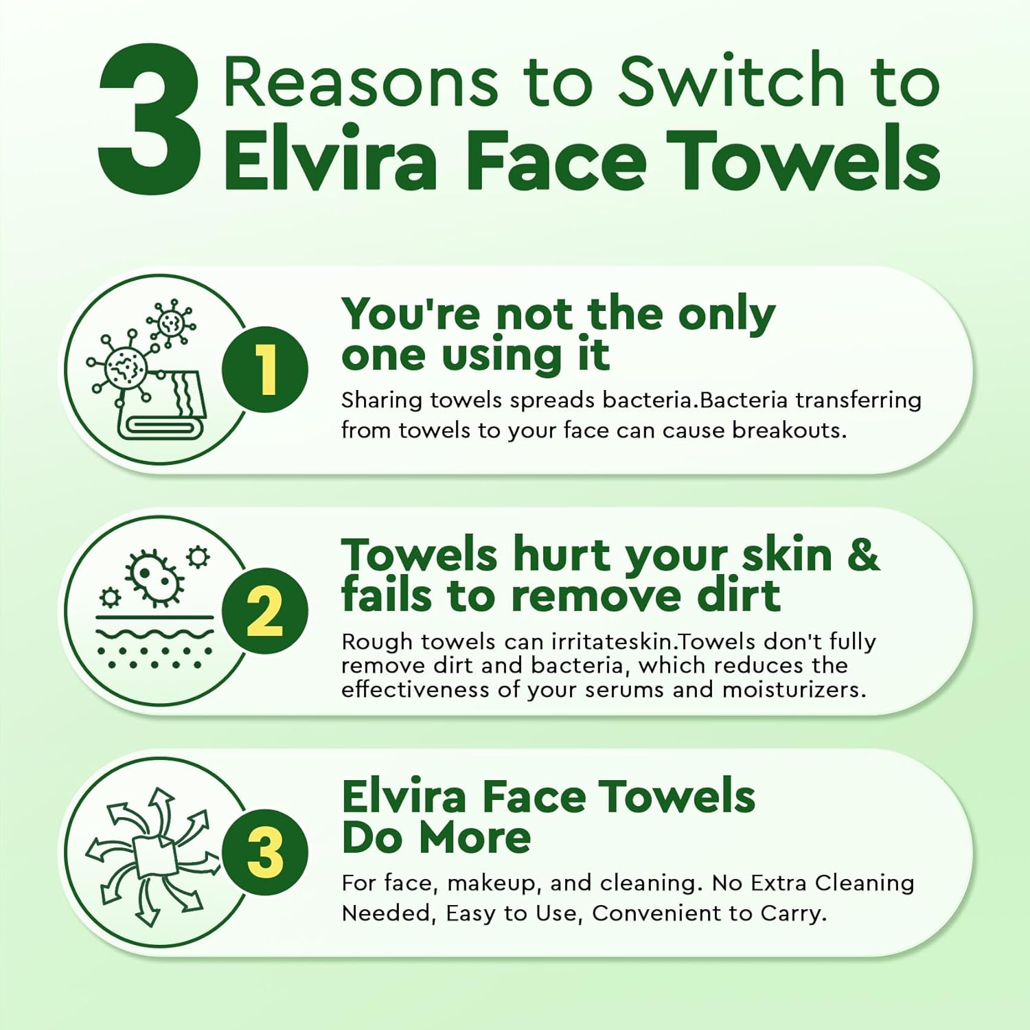Elvira 200 Count (2 Pack) Disposable Face Towels, Biodegradable Skincare Facial Cleansing Towels, Ultra Soft & Thick Makeup Remover Dry Wipes, Lint-Free & Vegan for Sensitive Skin, Travel Essential - Image 3