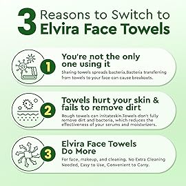 Elvira 200 Count (2 Pack) Disposable Face Towels, Biodegradable Facial Cleansing Towels, Ultra Soft & Thick Cloth for Sensitive Skin, Makeup Remover Dry Wipes, Lint-Free Towelettes for Cleansing
