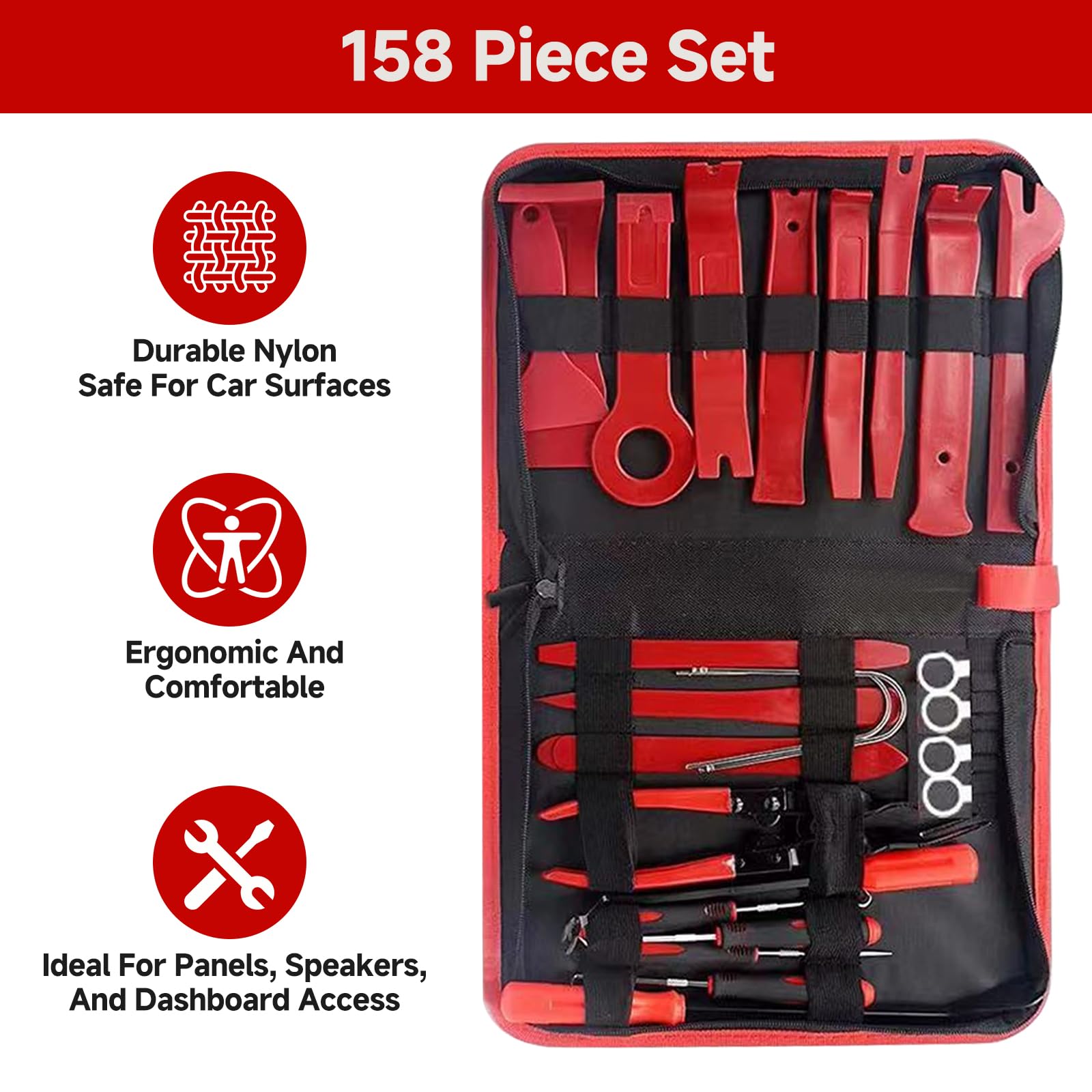 Kit Smontaggio Pannelli Auto, 158 Pezzi, Leve Plastica Smontaggio, Strumenti di Rimozione Auto, Kit per Rimozione Radio, Pannello, Cruscotto, Riparazioni, Universale