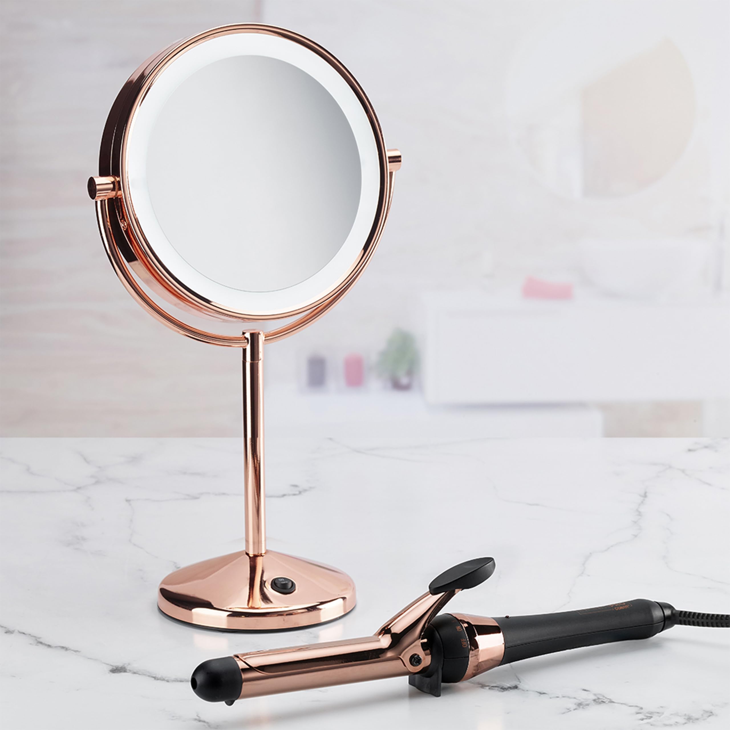 Conair Reflections Espejo de Maquillaje con luz LED de Doble Cara, Aumento de 1x/10x, Acabado en Oro Rosa