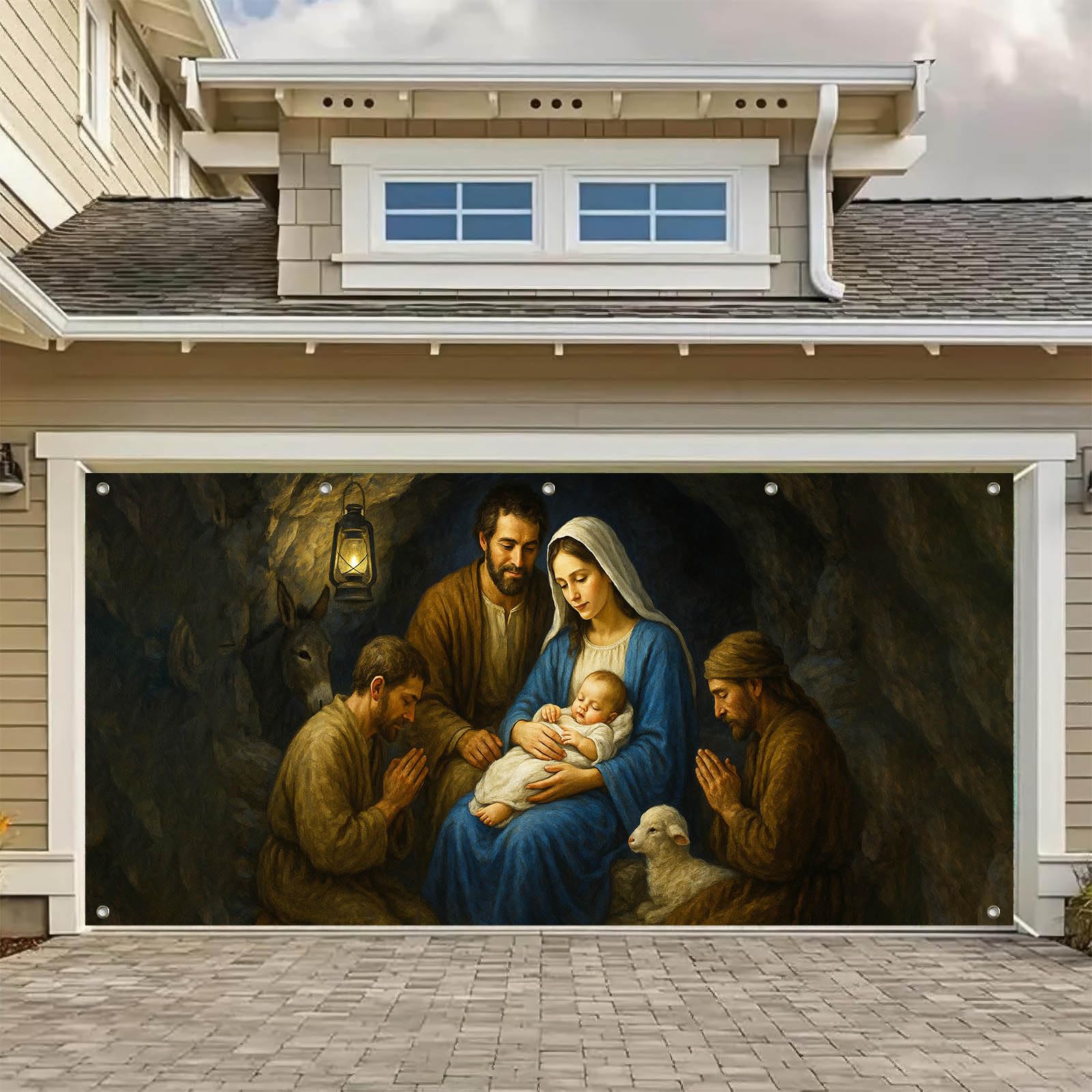 Crèche de Nativité pour porte de garage déco Noël extérieure