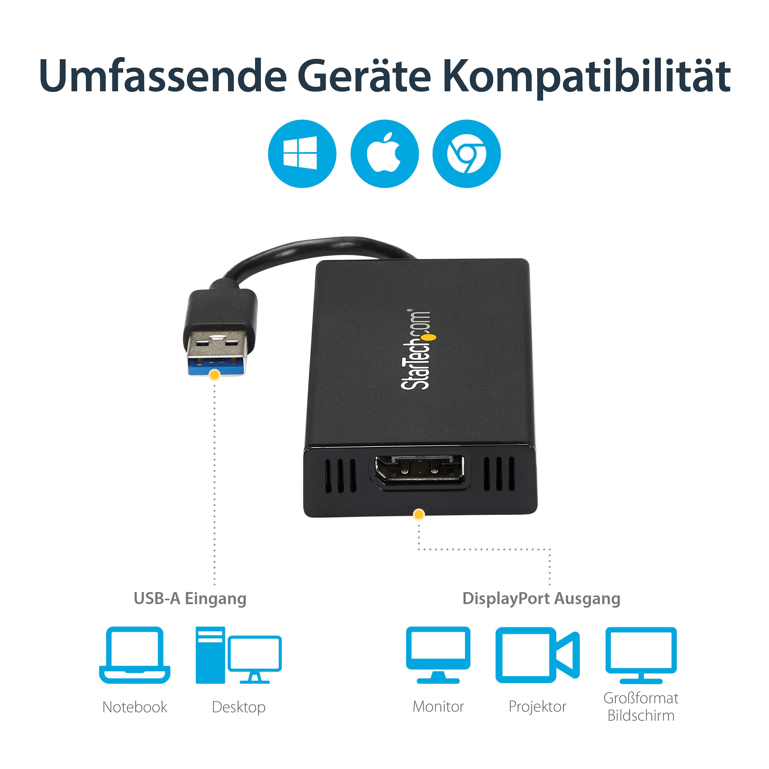 StarTech.com USB 3.0 auf DisplayPort Adapter - 4K 30Hz Ultra HD - DisplayLink zertifiziert - USB Typ-A zu DP Adapter Konverter für Monitor - Externe Video & Grafikkarte - Mac & Windows (USB32DP4K)