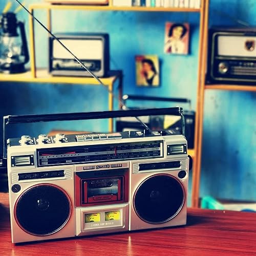 Miniatura 2 de Boombox de casete retro, radio AMFM portátil de alta fidelidad con ecualizador ajustable, 4 altavoces de doble canal, función de transcripción,