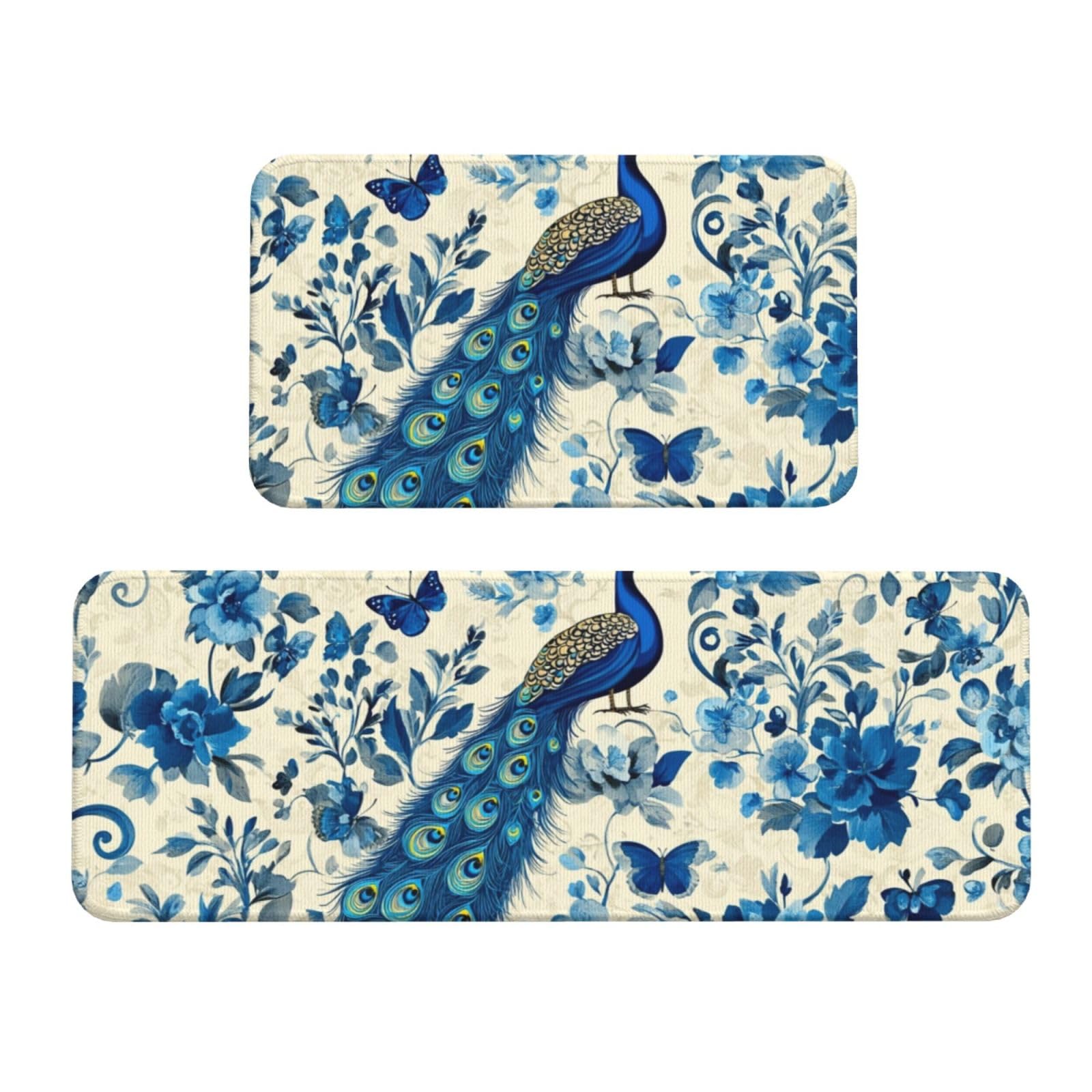 Tapetes de cocina de pavo real azul con acabado acolchado de alta comodidad para el hogar