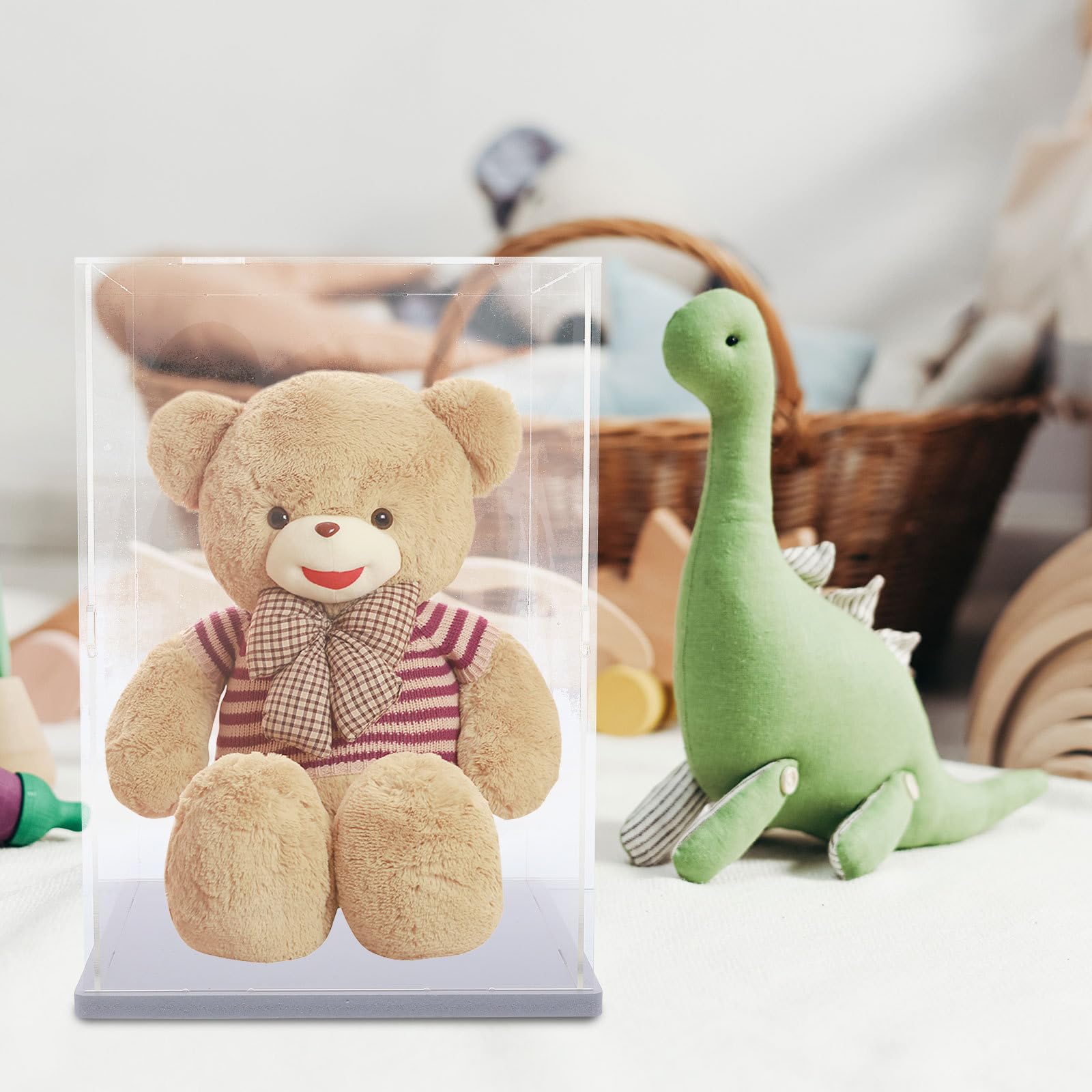 KOMBIUDA Acryl Vitrine 20x20x30cm Transparent mit Sockel Displaybox für Sammlerstücke und Figuren Staubdichte Aufbewahrung für Zuhause und Ausstellung