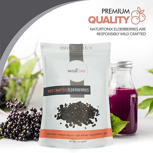 Miniatura 4 de Naturtonix Bayas de saúco negras secas enteras, 8 onzas certificadas sin gluten, sin OMG, veganas, Sambucus Nigra saúco, apoyo inmunológico para