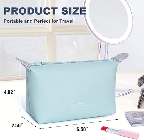 Miniatura 4 de SELLYFELLY Pequeña bolsa de maquillaje para mujer, bolsa de maquillaje impermeable con cremallera, bolsa organizadora de maquillaje portátil, Azul,