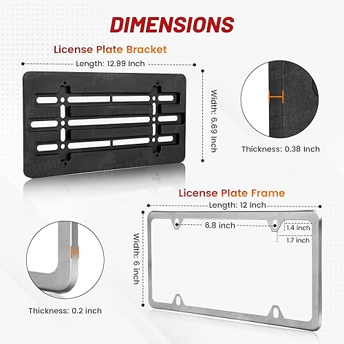 Miniatura 3 de RED WOLF Soporte para placa de automóvil con marco de placa de acero inoxidable pulido cromado, ajuste universal, cubierta de etiqueta, metal