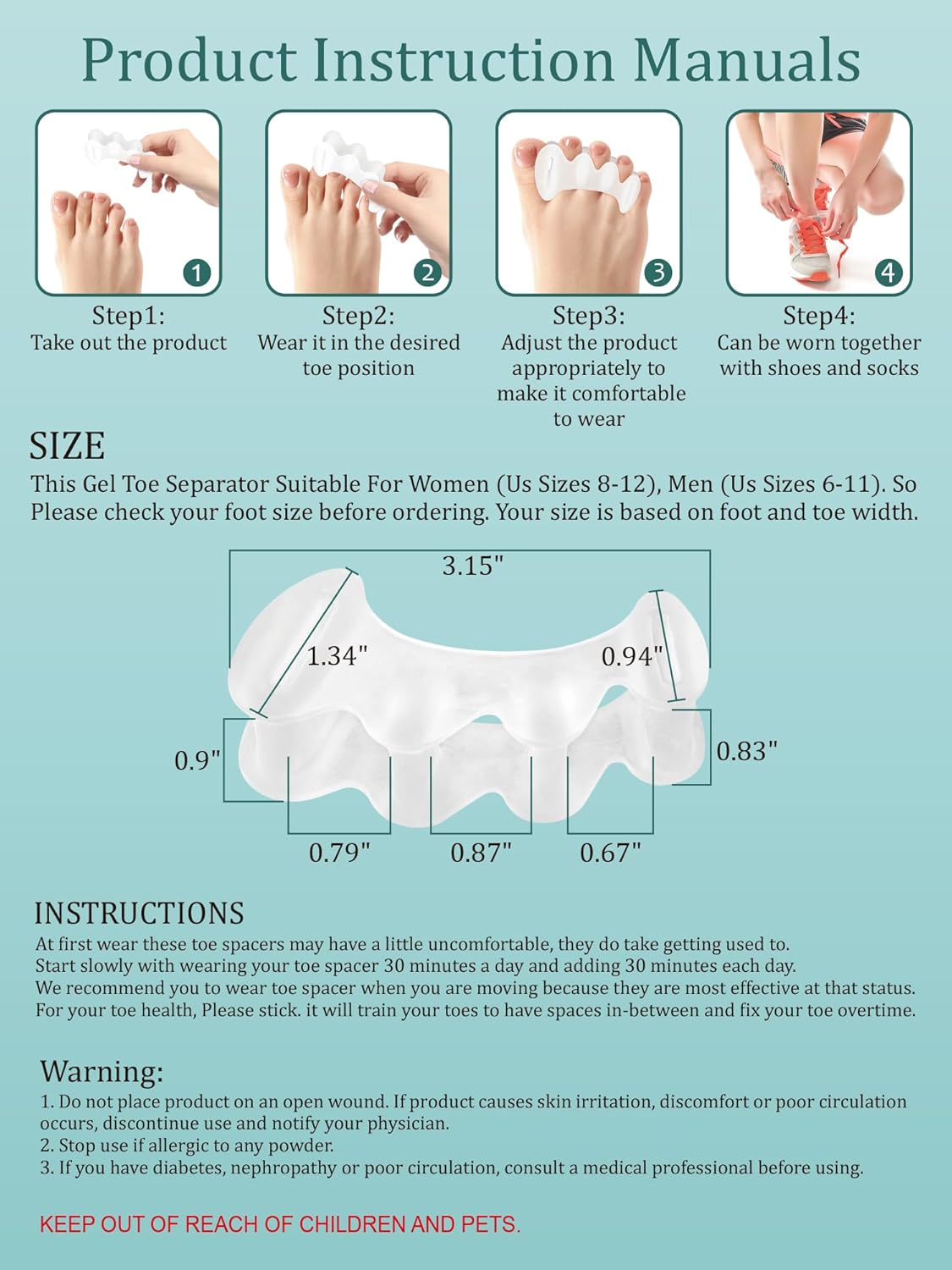 2Pairs Toe Spacers Silicone Gel Toe Separators Correct Women Men Bunion Toes, Soft Toe Spreaders, Hammer Toes Corrector, Big Toe Straightener for Plantar Fasciitis, Foot Relief(Clear) - Image 7