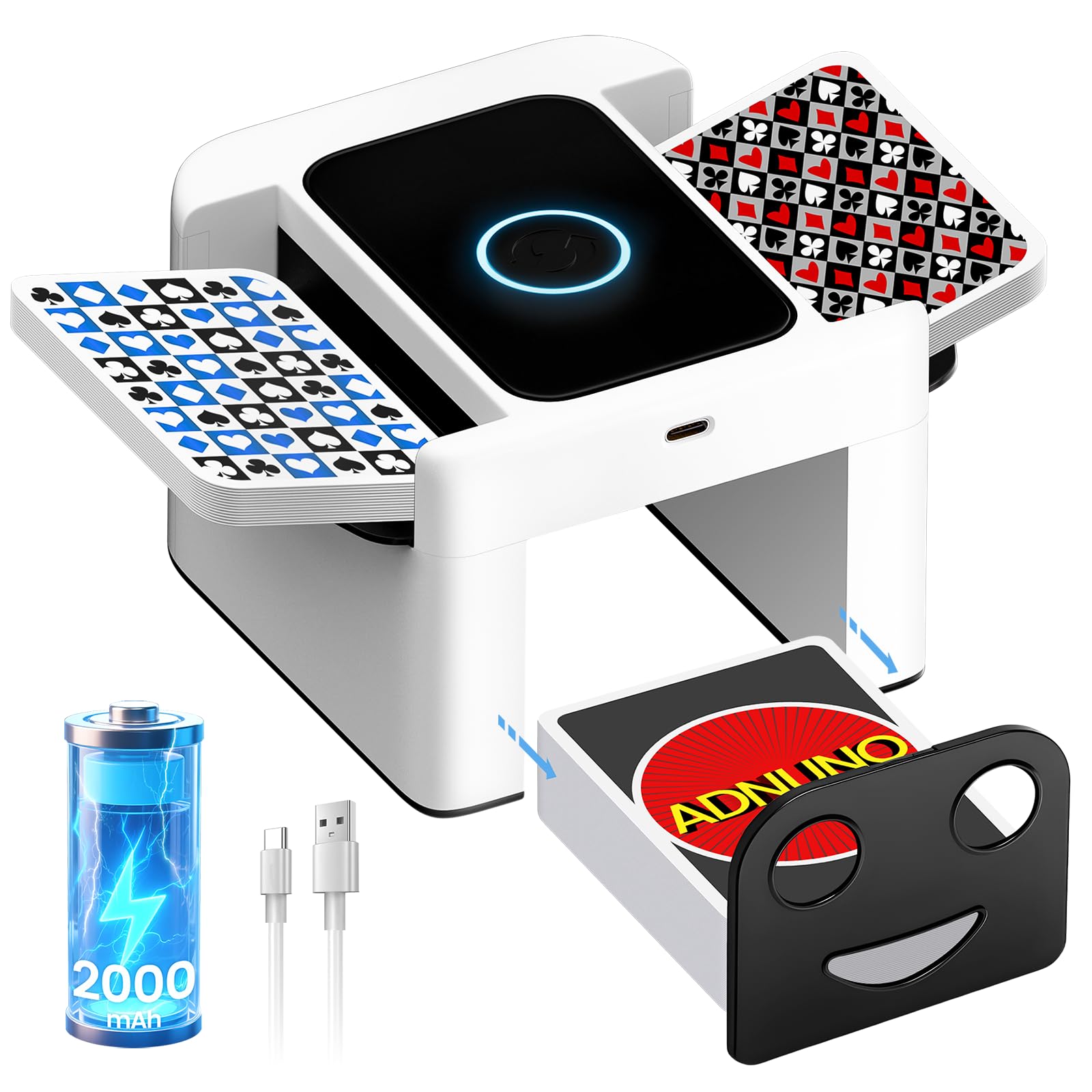 Kartenmischmaschine Elektrische,Automatischer Kartenmischer,Mischmaschine USB,Karten Mischgerät mit Akku 2000 mAh,Kartenroboter UNO Kartenmischgerät,Automatic Card Shuffler gilt für Alle Spielkarten