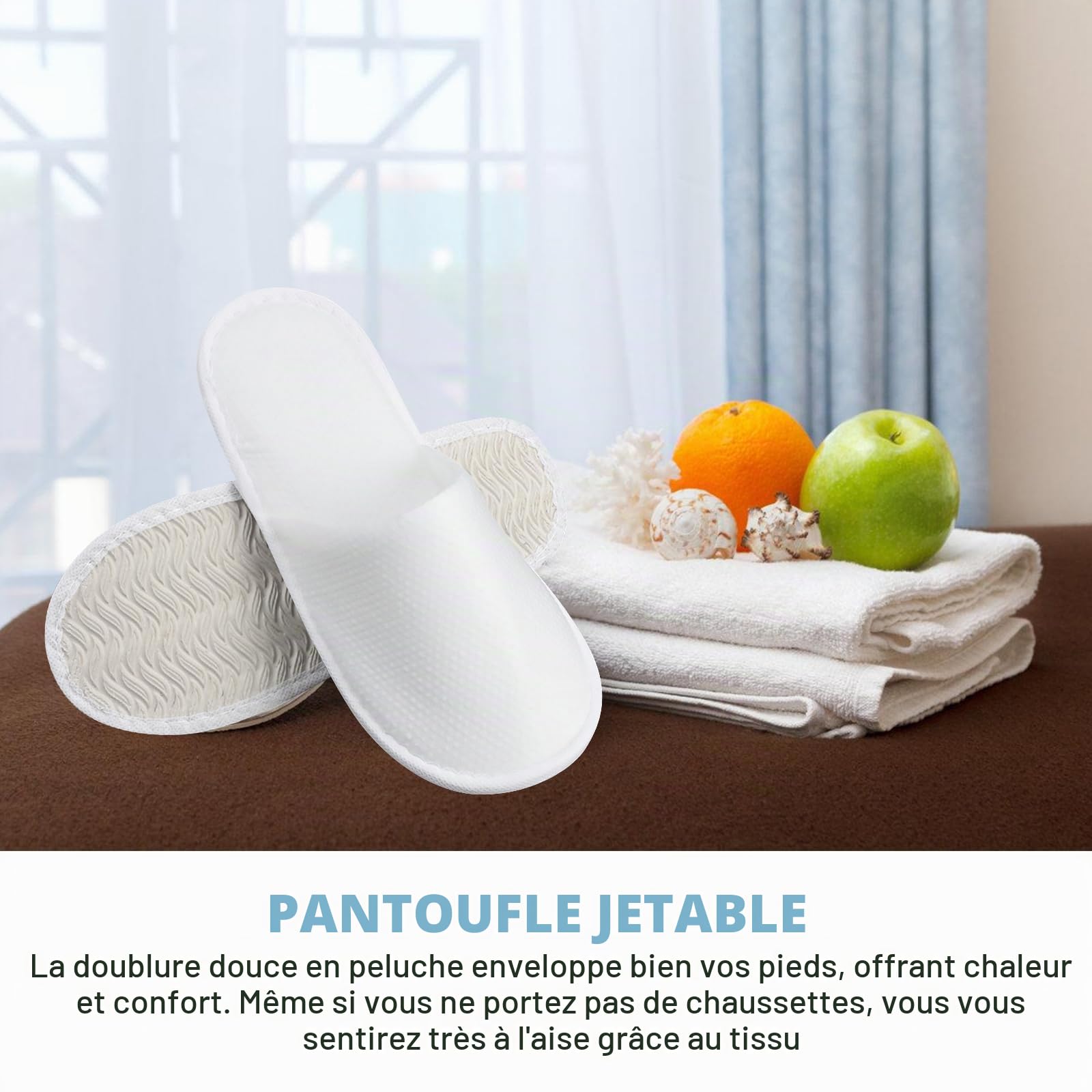 PORFOYO 20 Pièces Pantoufles D'hôtel, 5 Mm Paires De Pantoufles Portatives, Chausson Spa Hotel Lavable, Pour Hôtels Et Spa Maison Voyage