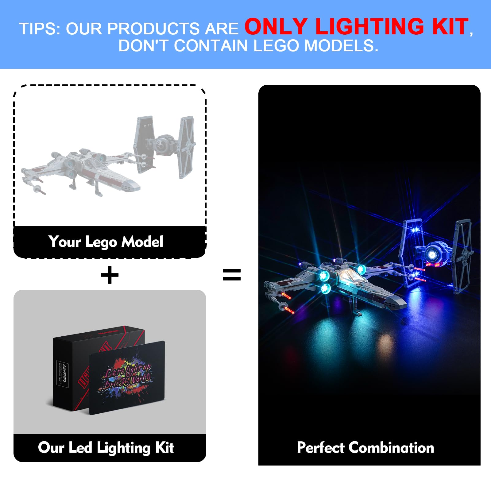 LocoLee Led Light Set Compatible with Lego TIE Fighter & X-Wing Mash-up Led Decoration Lighting Kit Compatible with Lego 75393 Building Blocks Model,Only Lights Set,No Model (Standard Version) - Image 2