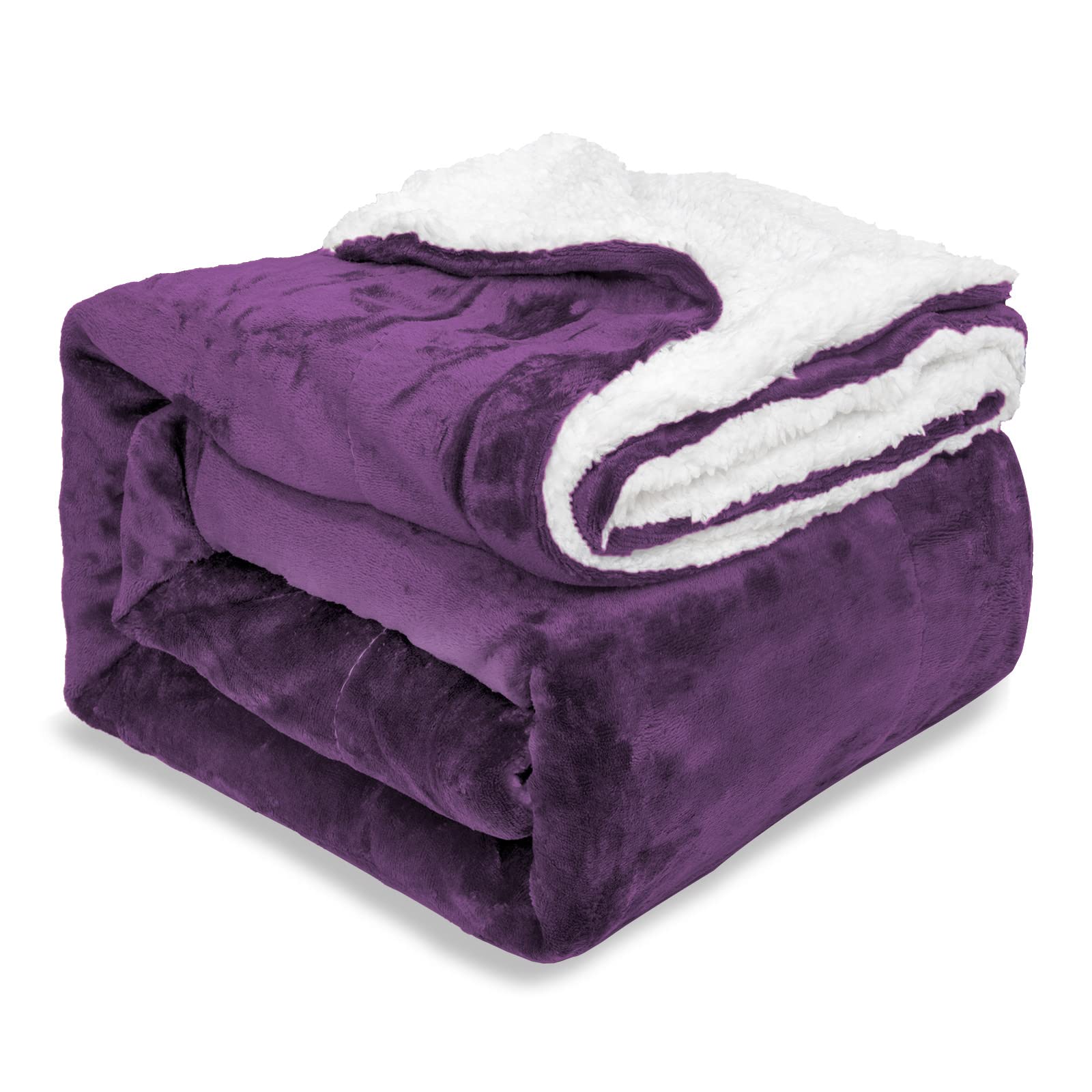 Ehc Purple Sherpa Flannel Fleece Throw Blanket - Fluffy Soft Thick Microfiber Solid Warm Blankets For Bed And Couch, Double, 150 Cm X 200 Cm