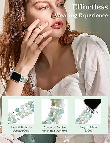 Miniatura 23 de JR.DM Natural Stone Beaded-Bands Women Compatible with Apple Watch Series 11 10 9 8 7 6 5 4 SE 3 2 1 Fashion Stretch Handmade Bracelet Fancy Boho
