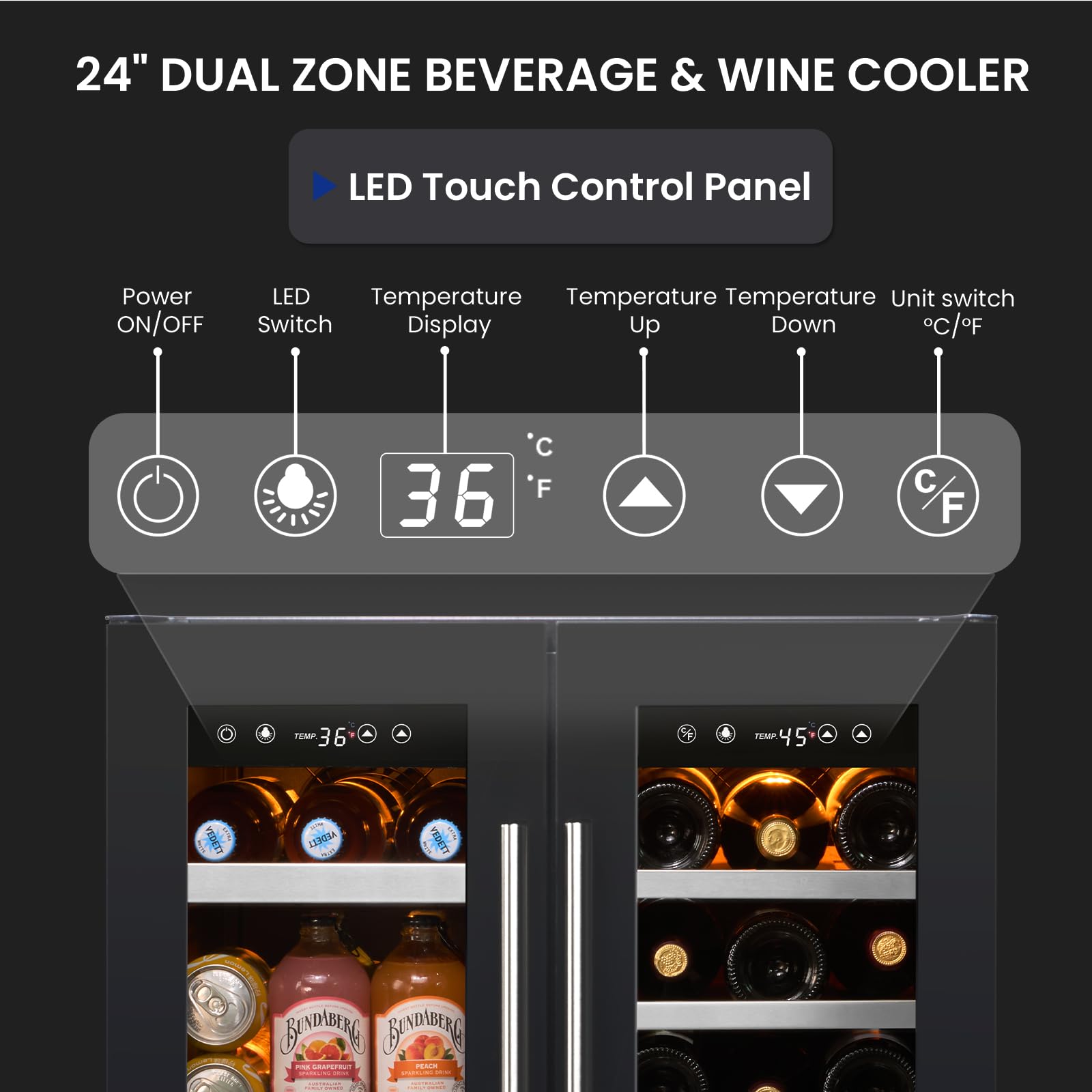 Akicon 24 Inch Mini Fridge,42db 20 Bottles & 60 Cans Quiet Beverage Refrigerator With Safety Lock And Temperature Memory Touchscreen, Built-In/Freestanding For Home, Black on Fridge.com - View 6