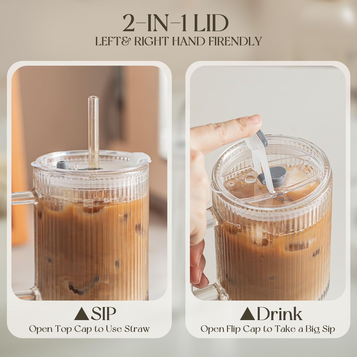 KEMORELA 1/2 Pièces, Verres En Verre Côtelé Avec Paille - 500