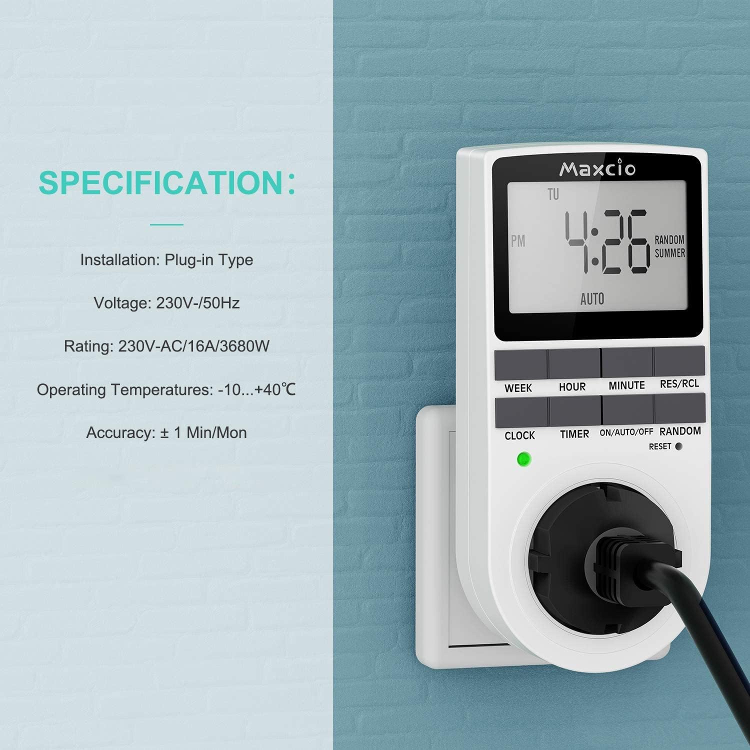 Maxcio Prise Programmable Digitale, Minuterie Numérique Journalier/Hebdomadaire avec Ecran LCD, Économie d'Energie - 2 Packs (Norme Européenne)